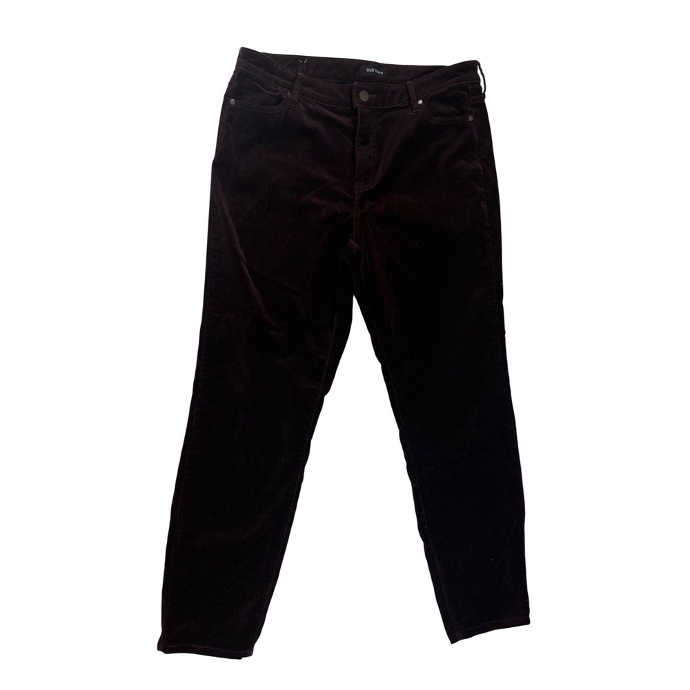 Well Worn‎ Womens Burgundy Velvet Skinny Pants Mid Rise Plum Trousers Size 14